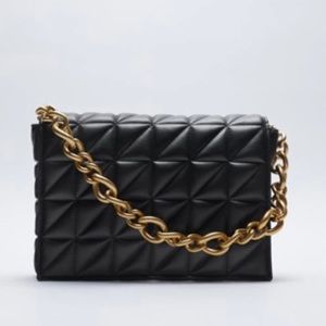 ZARA Quilted Chain Strap Shoulder Bag, Black, NWT
